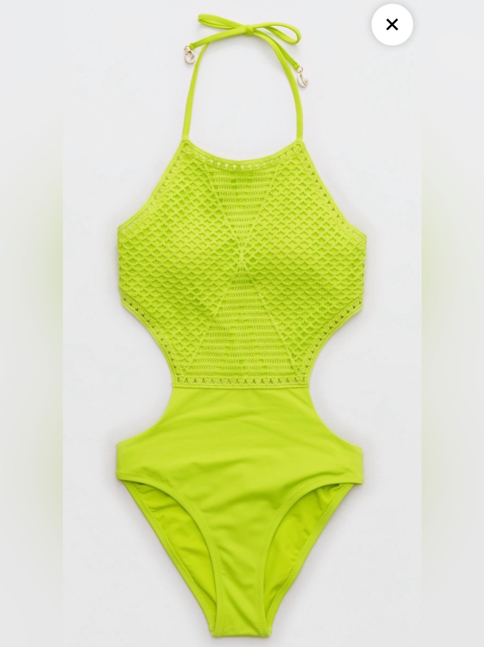 Neon Festival Rave Aerie Crochet High-Neck Monokini One Piece Swimsuit Neon Lime
